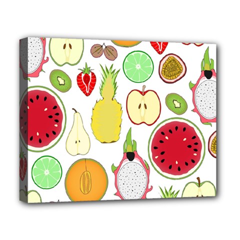 Mango Fruit Pieces Watermelon Dragon Passion Fruit Apple Strawberry Pineapple Melon Deluxe Canvas 20  X 16   by Mariart