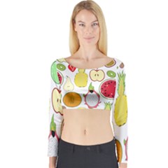 Mango Fruit Pieces Watermelon Dragon Passion Fruit Apple Strawberry Pineapple Melon Long Sleeve Crop Top by Mariart