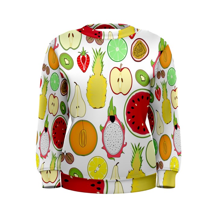 Mango Fruit Pieces Watermelon Dragon Passion Fruit Apple Strawberry Pineapple Melon Women s Sweatshirt