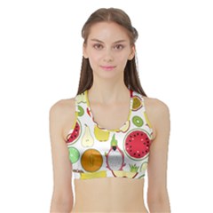 Mango Fruit Pieces Watermelon Dragon Passion Fruit Apple Strawberry Pineapple Melon Sports Bra With Border by Mariart