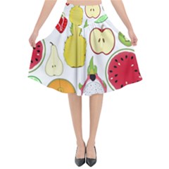 Mango Fruit Pieces Watermelon Dragon Passion Fruit Apple Strawberry Pineapple Melon Flared Midi Skirt by Mariart