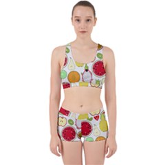 Mango Fruit Pieces Watermelon Dragon Passion Fruit Apple Strawberry Pineapple Melon Work It Out Sports Bra Set by Mariart
