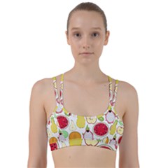 Mango Fruit Pieces Watermelon Dragon Passion Fruit Apple Strawberry Pineapple Melon Line Them Up Sports Bra by Mariart