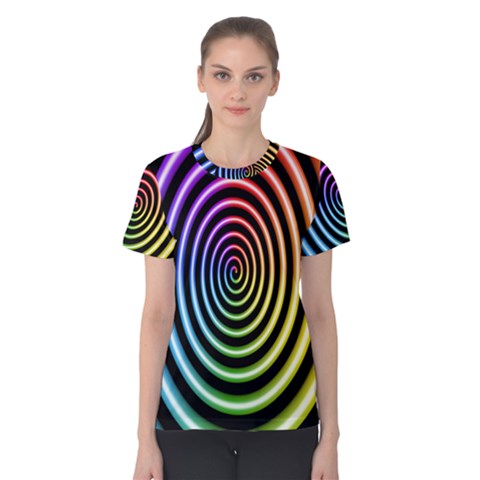 Hypnotic Circle Rainbow Women s Cotton Tee by Mariart