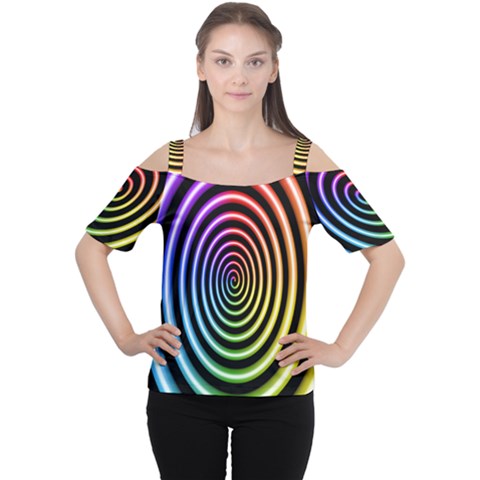 Hypnotic Circle Rainbow Cutout Shoulder Tee by Mariart