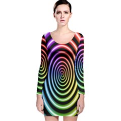 Hypnotic Circle Rainbow Long Sleeve Velvet Bodycon Dress