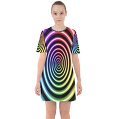 Hypnotic Circle Rainbow Sixties Short Sleeve Mini Dress by Mariart