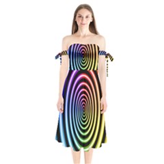Hypnotic Circle Rainbow Shoulder Tie Bardot Midi Dress