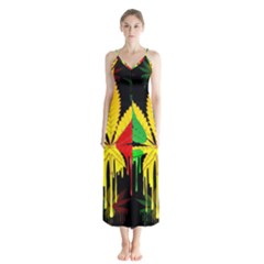 Marijuana Cannabis Rainbow Love Green Yellow Red Black Button Up Chiffon Maxi Dress