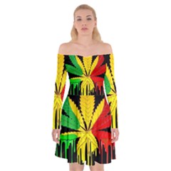 Marijuana Cannabis Rainbow Love Green Yellow Red Black Off Shoulder Skater Dress