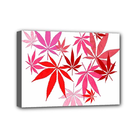 Marijuana Cannabis Rainbow Pink Love Heart Mini Canvas 7  x 5 