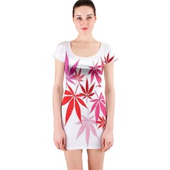 Marijuana Cannabis Rainbow Pink Love Heart Short Sleeve Bodycon Dress