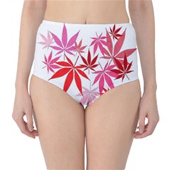Marijuana Cannabis Rainbow Pink Love Heart High-Waist Bikini Bottoms