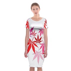 Marijuana Cannabis Rainbow Pink Love Heart Classic Short Sleeve Midi Dress