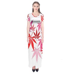 Marijuana Cannabis Rainbow Pink Love Heart Short Sleeve Maxi Dress