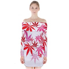 Marijuana Cannabis Rainbow Pink Love Heart Long Sleeve Off Shoulder Dress