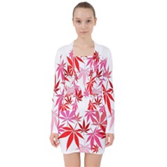 Marijuana Cannabis Rainbow Pink Love Heart V-neck Bodycon Long Sleeve Dress