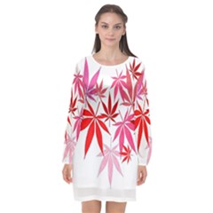 Marijuana Cannabis Rainbow Pink Love Heart Long Sleeve Chiffon Shift Dress 