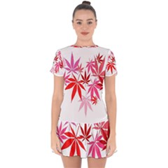 Marijuana Cannabis Rainbow Pink Love Heart Drop Hem Mini Chiffon Dress