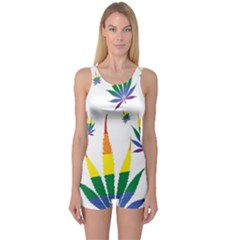 Marijuana Cannabis Rainbow Love Green Yellow Red White Leaf One Piece Boyleg Swimsuit by Mariart