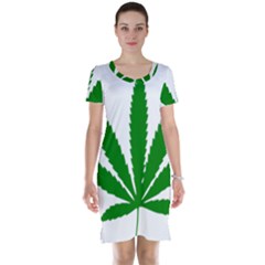 Marijuana Weed Drugs Neon Cannabis Green Leaf Sign Short Sleeve Nightdress