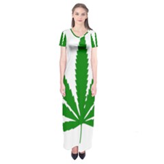 Marijuana Weed Drugs Neon Cannabis Green Leaf Sign Short Sleeve Maxi Dress by Mariart