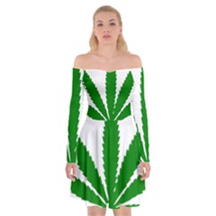 Marijuana Weed Drugs Neon Cannabis Green Leaf Sign Off Shoulder Skater Dress