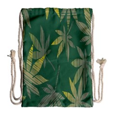 Marijuana Cannabis Rainbow Love Green Yellow Leaf Drawstring Bag (large) by Mariart
