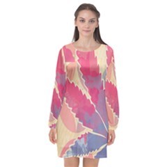 Marijuana Heart Cannabis Rainbow Pink Cloud Long Sleeve Chiffon Shift Dress 