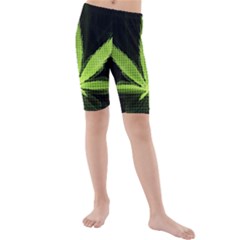 Marijuana Weed Drugs Neon Green Black Light Kids  Mid Length Swim Shorts