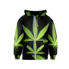 Marijuana Weed Drugs Neon Green Black Light Kids  Zipper Hoodie by Mariart