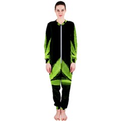 Marijuana Weed Drugs Neon Green Black Light Onepiece Jumpsuit (ladies) 