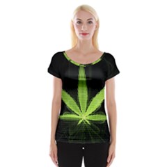 Marijuana Weed Drugs Neon Green Black Light Cap Sleeve Tops