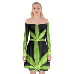 Marijuana Weed Drugs Neon Green Black Light Off Shoulder Skater Dress