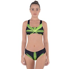 Marijuana Weed Drugs Neon Green Black Light Criss Cross Bikini Set