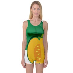 Pumpkin Peppers Green Yellow One Piece Boyleg Swimsuit