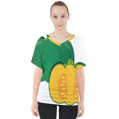 Pumpkin Peppers Green Yellow V-neck Dolman Drape Top