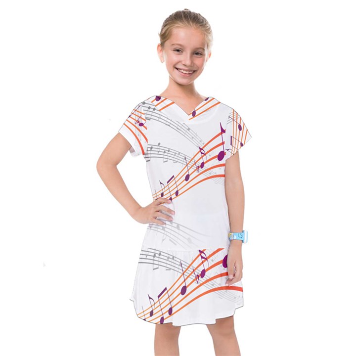 Musical Net Purpel Orange Note Kids  Drop Waist Dress