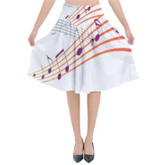 Musical Net Purpel Orange Note Flared Midi Skirt
