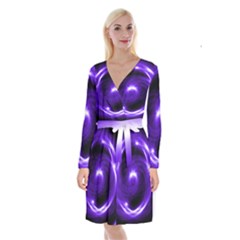 Purple Black Star Neon Light Space Galaxy Long Sleeve Velvet Front Wrap Dress