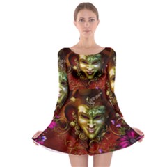 Wonderful Venetian Mask With Floral Elements Long Sleeve Skater Dress by FantasyWorld7