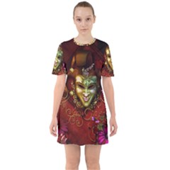 Wonderful Venetian Mask With Floral Elements Sixties Short Sleeve Mini Dress by FantasyWorld7