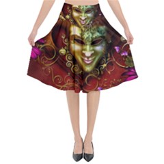 Wonderful Venetian Mask With Floral Elements Flared Midi Skirt by FantasyWorld7