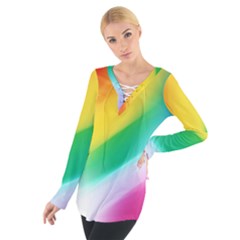 Red Yellow White Pink Green Blue Rainbow Color Mix Tie Up Tee