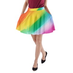 Red Yellow White Pink Green Blue Rainbow Color Mix A-line Pocket Skirt