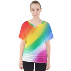 Red Yellow White Pink Green Blue Rainbow Color Mix V-neck Dolman Drape Top by Mariart