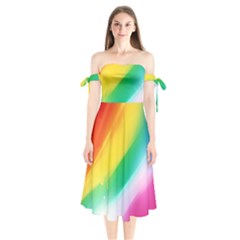 Red Yellow White Pink Green Blue Rainbow Color Mix Shoulder Tie Bardot Midi Dress by Mariart