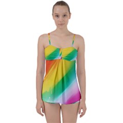 Red Yellow White Pink Green Blue Rainbow Color Mix Babydoll Tankini Set by Mariart