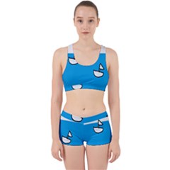 Ship Sea Beack Sun Blue Sky White Water Work It Out Sports Bra Set