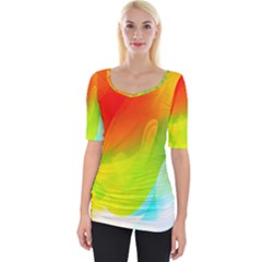 Red Yellow Green Blue Rainbow Color Mix Wide Neckline Tee